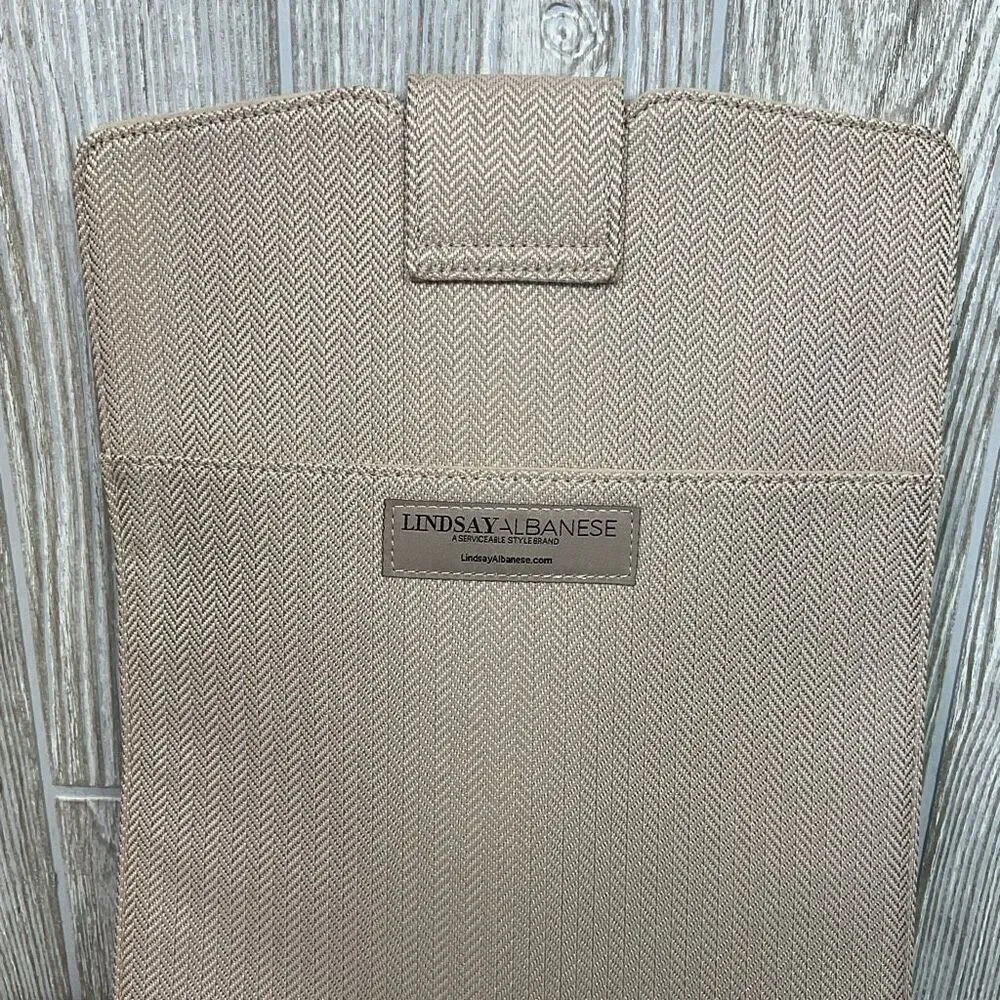 Lindsay Albanese Limited Edition Daily Laptop Clutch Beige Chevron Tablet Chrome